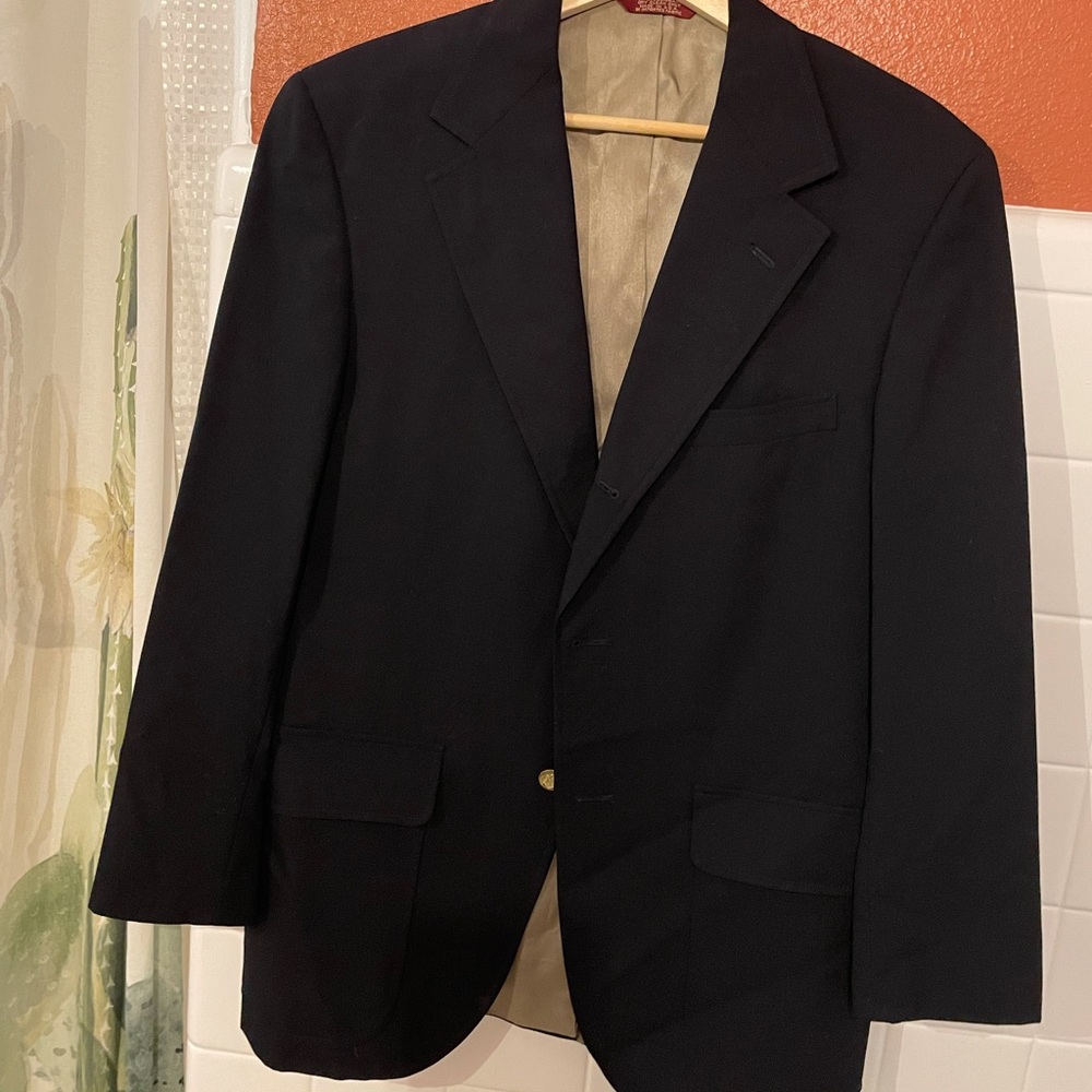 Navy blazer with gold buttons